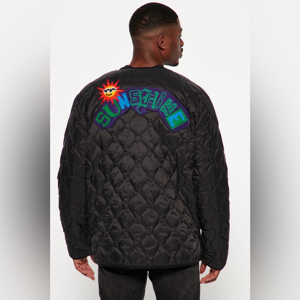 First Row Men's Quilted Patchwork Bomber Jacket - Picture 7 of 7